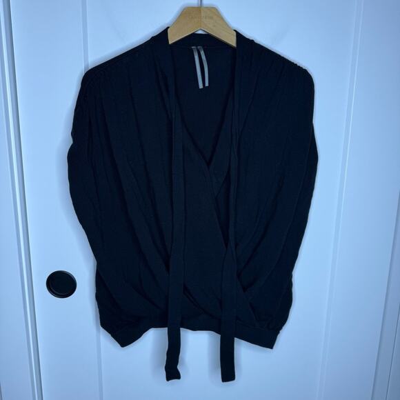 Anthropologie Rambuteau Black Knit Sleeveless Faux Wrap Tie Neck Sweater Large - Picture 2 of 6